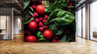 fresh vegetables and fruits on a black background stock photo Wall mural