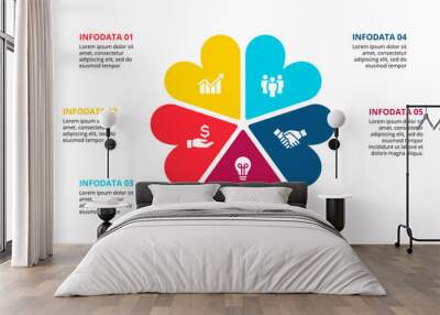 Abstract flat elements of cycle diagram with 5 steps, options, parts or processes. Vector business template for presentation. Creative concept for infographic. Wall mural