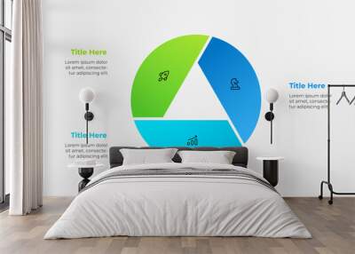 Circle diagram divided into 3 parts with a triangle in the center. Template of three options of business project infographic Wall mural