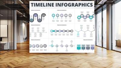 Creative concept set for infographic timeline. Abstract elements of graph, diagram with 5, 6 and 7 steps, options, parts or processes. Vector business template for presentation. Wall mural