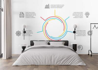 Cyclic lines infographic. Modern infographic design template with 7 options, steps or parts. Flat vector illustration for business presentation. Wall mural