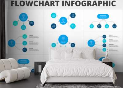 Flowchart infographic set. Illustration for data visualization with 3, 4, 5 and 6 processes. Structure template. Wall mural