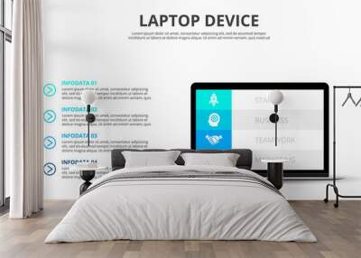 infographic design with laptop. business presentation with 4 options, steps or parts. Wall mural