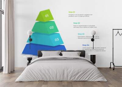 Isometric pyramid for infographic. Diagram divided into 4 parts Wall mural