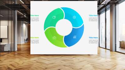 Round diagram divided into 4 segments. Concept of four steps of business project management. Vector illustration for data analysis visualization Wall mural