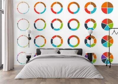 Segmented pie charts and arrows set. Wall mural