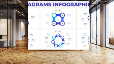 Set of metaball cycle infographic. Business data visualization. Template for presentation. Design concept with 3, 4, 5, 6, 7 and 8 options Wall mural