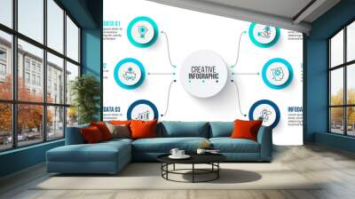 Six circle infographic elements. Business template for presentation. Vector concept with 6 options or steps. Wall mural