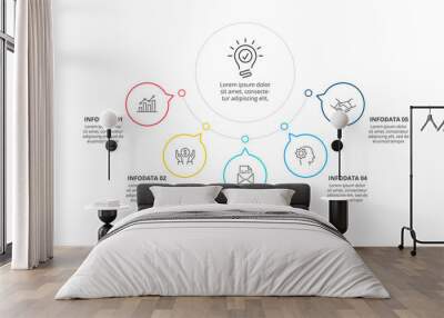 Thin line flat circle infographic with 5 options. Wall mural