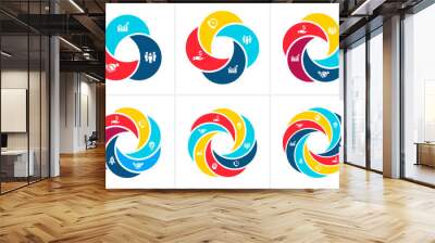 Vector circle elements for infographic. Template for cycle diagram, graph, presentation and round chart. Business concept with 3, 4, 5, 6, 7 and 8 options, parts, steps or processes. Wall mural