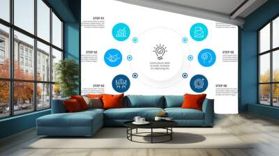 Vector infographic circles with icons and 6 options or steps. Infographics for business concept. Can be used for presentations banner, workflow layout, process diagram, flow chart, info graph. Wall mural