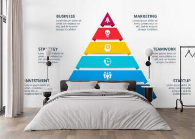 Vector pyramid infographic with 6 options. Business presentation template. Can be used for workflow layout, diagram, business step options, banner, web design. Wall mural