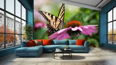 tiger swallowtail on coneflower ii Wall mural