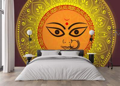 Illustration of Creative face of Maa Durga or Devi Durga on colorful decorative background with mandala on the occasion of Durga Puja or Navratri Festival. colorful illustration of goddess Durga eye. Wall mural