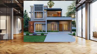 3d illustration of a newly built luxury home Wall mural