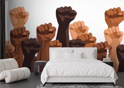 black lives matter raised up mix race fists awareness campaign against racial discrimination of dark skin color support for equal rights of black people horizontal vector illustration Wall mural