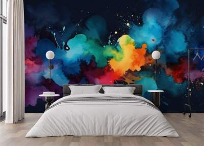 Abstract watercolor paint background dark full color grunge texture for background Wall mural