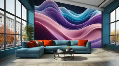 Vibrant abstract wavy background with a smooth blend of pink and blue hues. Digital art of abstract wave with gradient purple and pink watercolor. Concept for modern design and fluid motion. Wall mural