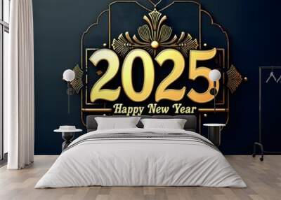 happy new year post, happy new year poster in golden color Wall mural