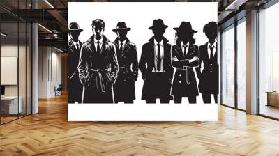 Mafia silhouette vector, Detective silhouette vector isolated on white background Wall mural