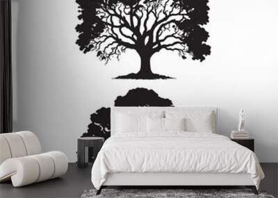 set of Banyan trees silhouettes. Big tree black silhouette Wall mural