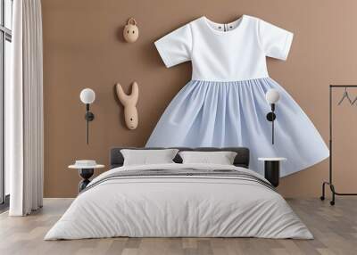 Baby Girl's Dress with Wooden Dummy - A Cute and Unique Display Wall mural