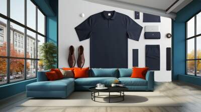 Navy Blue Uniform with White Shirt and Brown Shoes Wall mural