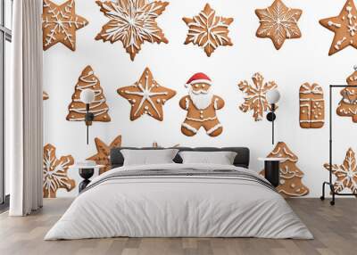 Gingerbread christmas snowflake star santa man tree on transparent background, png	 Wall mural