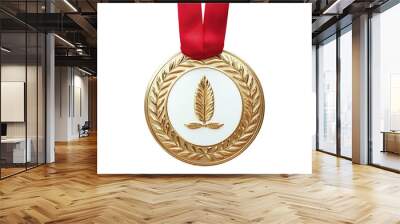 Gold medal with ribbon on transparent background, png	 Wall mural