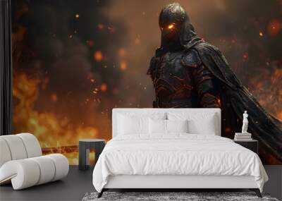 Cool 3D fire sword dark knight Wall mural