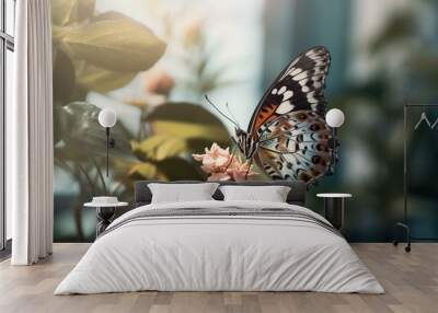 A detailed rendering of a blooming butterfly in natural light. Generative AI Wall mural