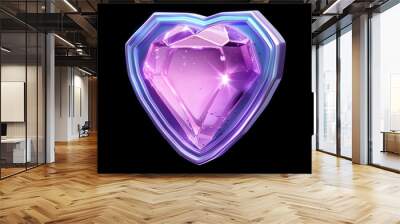 purple heart shaped diamond with sparkling sparkles on a black background Wall mural