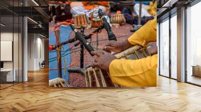 The tabla is a membranophone percussion instrument originating from the Indian subcontinent, consisting of a pair of drums, used in traditional, classical, popular and folk music. Wall mural