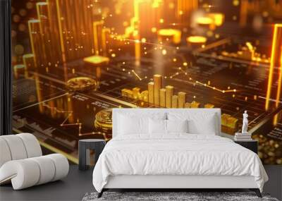 Golden Success 3D Illustration of Financial Growth and Wealth Creation Wall mural