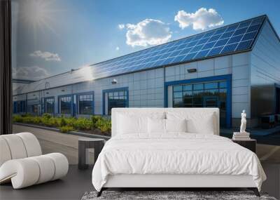 Sustainable Warehouse Solar Panels Shining Bright in EcoFriendly Setting Wall mural