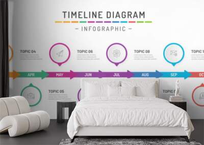 Presentation business infographic template. 12 months modern timeline diagram calendar with icons. Vector illustration Wall mural