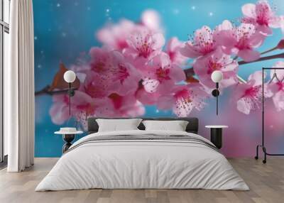 Beautiful spring floral background with branches of bl Generative Ai Wall mural