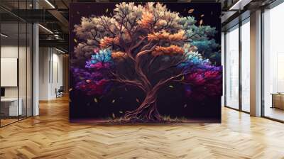 Colorful tree with leaves on hanging branches generative Ai Wall mural