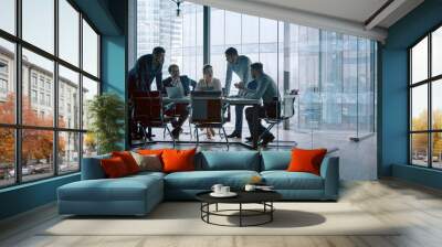 Group of business people working with technology at a meeting in a conference room Wall mural