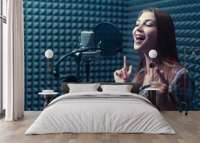 Woman in a recording studio Wall mural