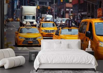 Yellow taxis on the road in New York City Wall mural