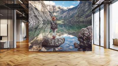 Young girl with a backpack Wall mural