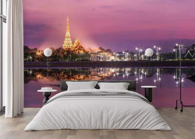 24 April 2022,  Udon Thani Thailand ,  Wat Pa Ban Tat In Udon Thani, beautiful temples, twilai light in the evening and reflections, beautiful sights and temples. Wall mural