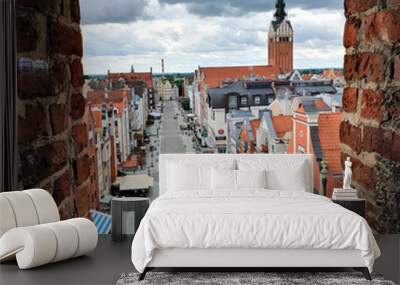 Elblag, Poland - July 21, 2020: The old town of Elblag seen from the window of the Market Gate tower Wall mural