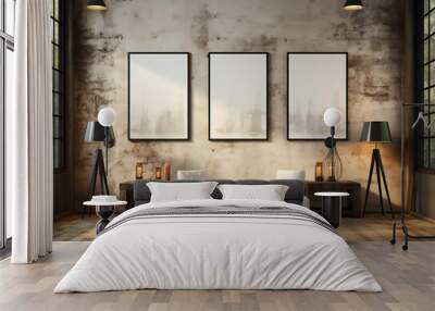 white room with wooden floor in the style of industrialization Wall mural