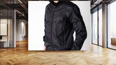 black men's windbreaker jacket on model on white background Wall mural