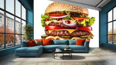  Delicious burger with fresh ingredients with the white background Wall mural