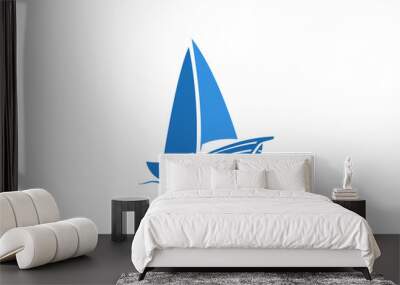 Creative Blue Yacht Boat Logo Design Vector Symbol Illustration Wall mural