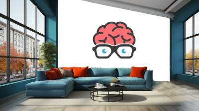 Creative Brain Geek Glasses logo Vector Design Illustration Wall mural