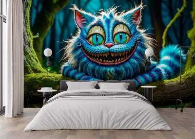 Cheshire Mysterious cat in the forest. Fantasy illustration Wall mural